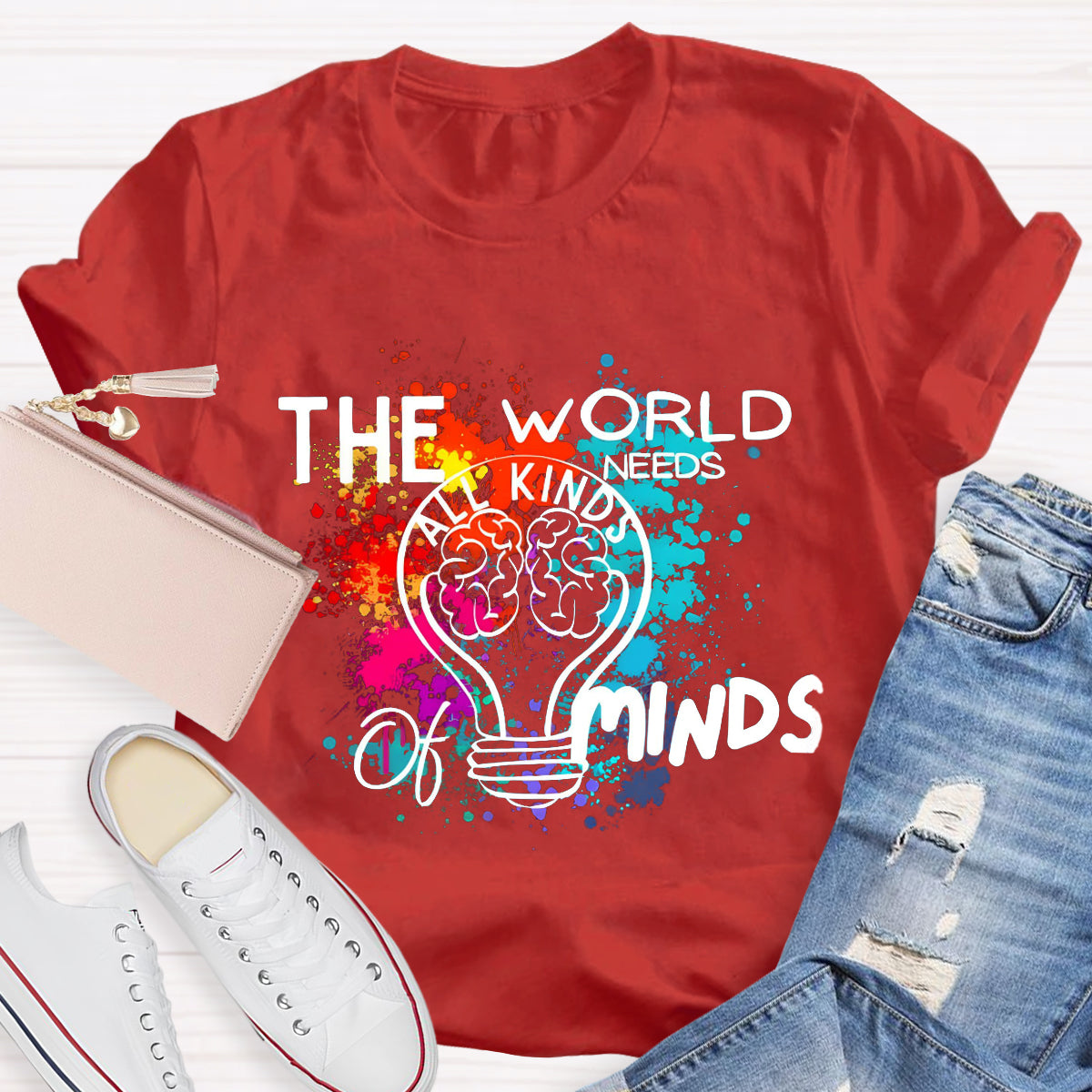 The World Needs All Kinds Of Minds Colorful Brain T-Shirt