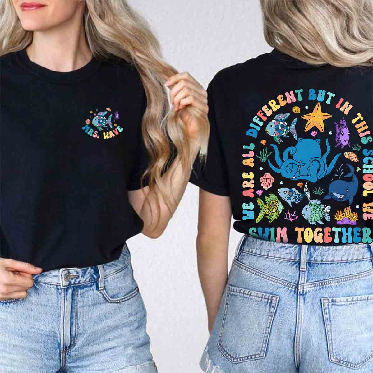 Personalized Name Swimming Together Double Printed T-shirt