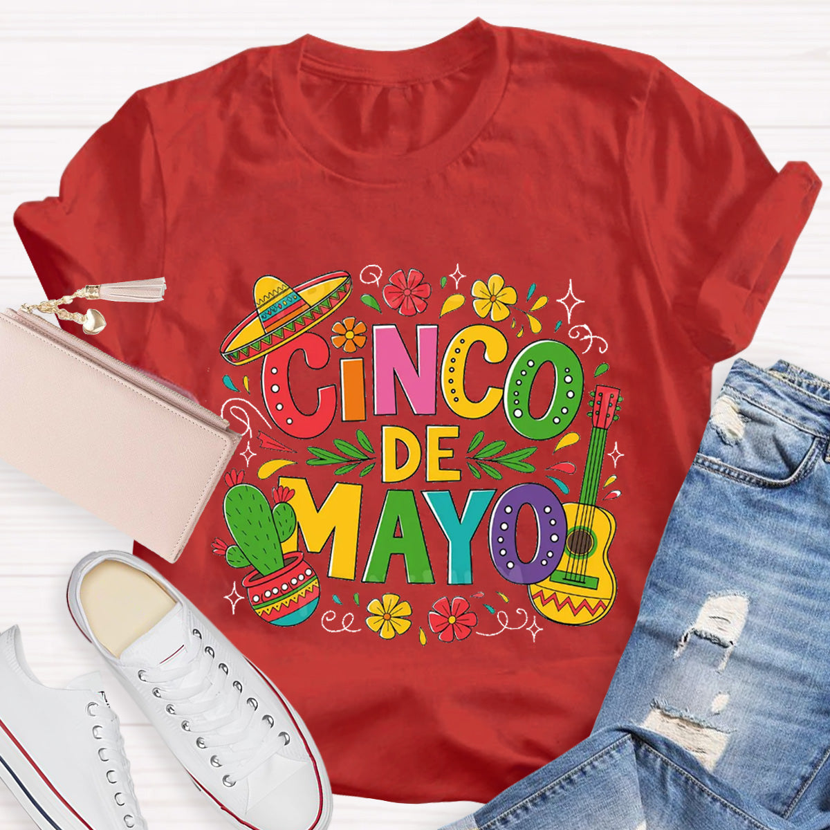 Cinco De Mayo Red Flower Teacher T-Shirt