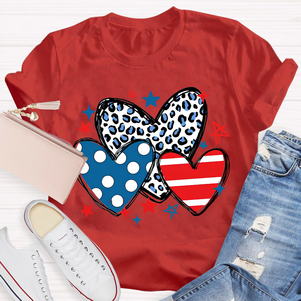 Three Heart  And Stars Teacher T-Shirt