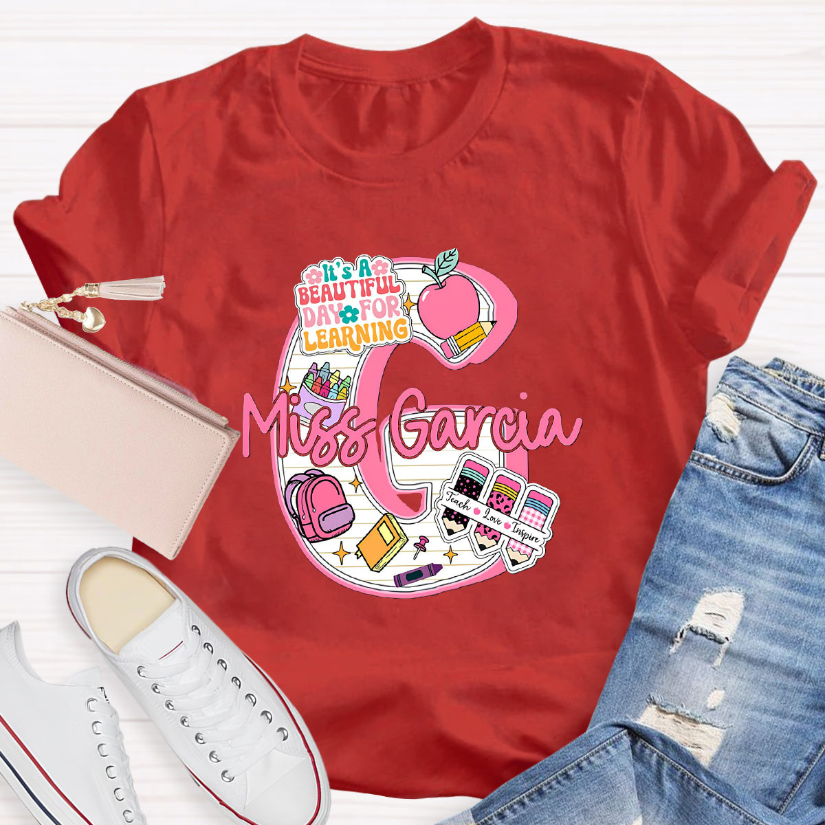 Personalized Name It's A Beautiful Day For Learning Teacher T-Shirt