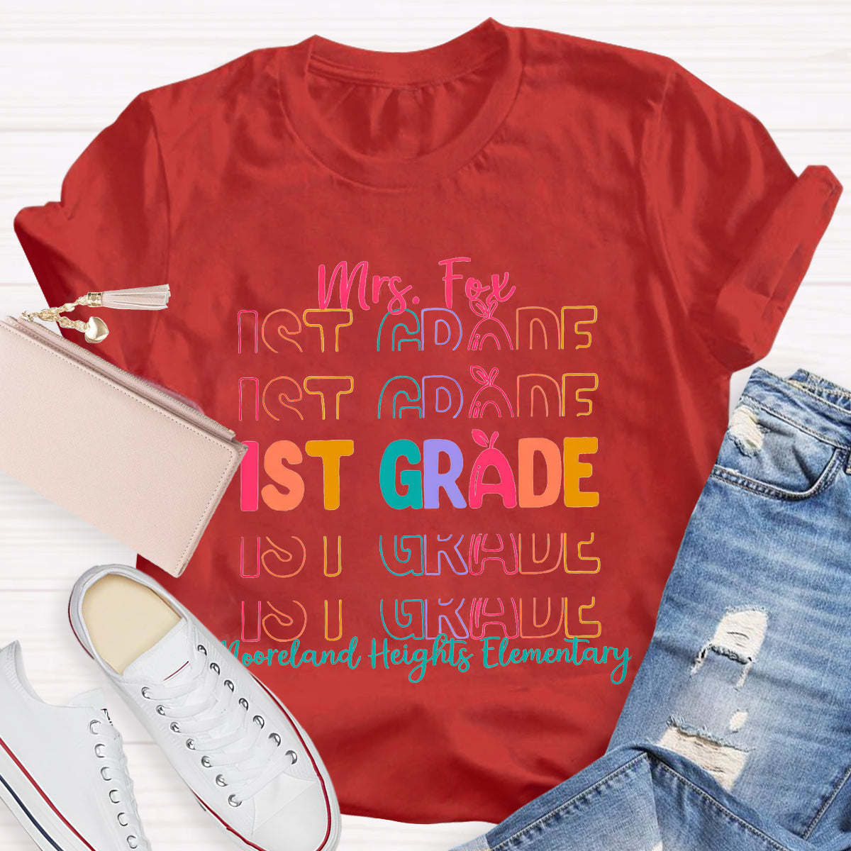 Personalize Name Grade And School Name Teacher T-Shirt