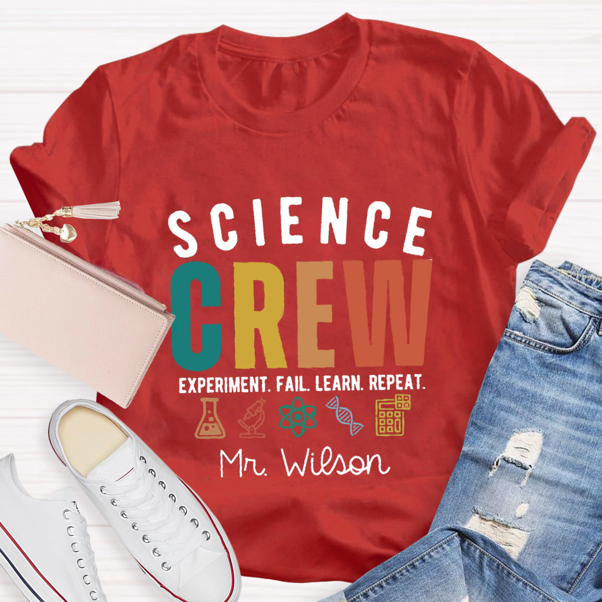 Personalized Name Science Crew Teacher T-Shirt