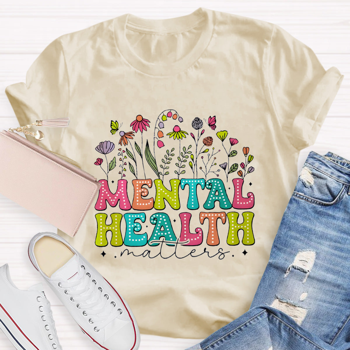 Mental Health Matters Flowers Teacher T-Shirt