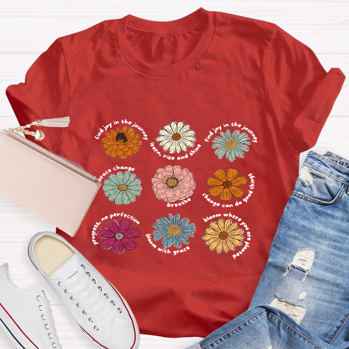 Find Joy In The Journey Learn Rise And Shine Floral T-Shirt