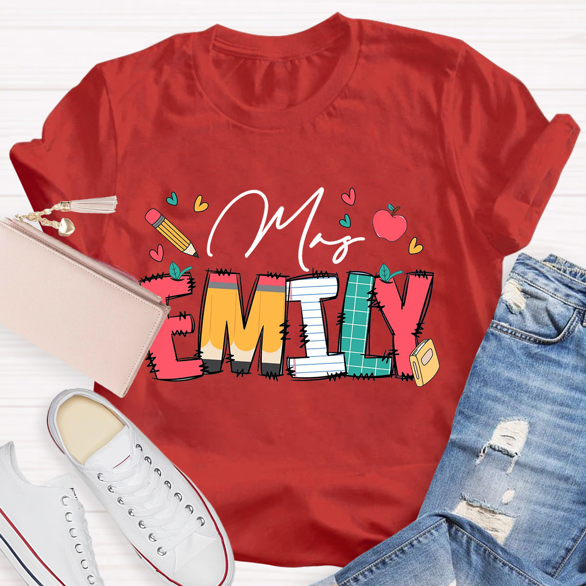 Personalize Name Apple Teacher T-Shirt