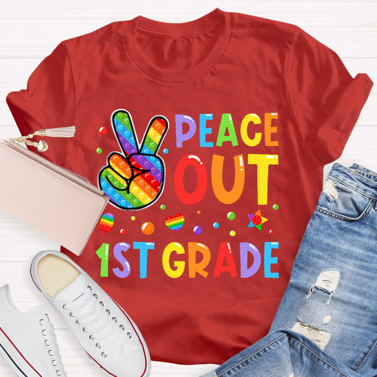 Personalized Grade Peace Out  Teacher T-Shirt