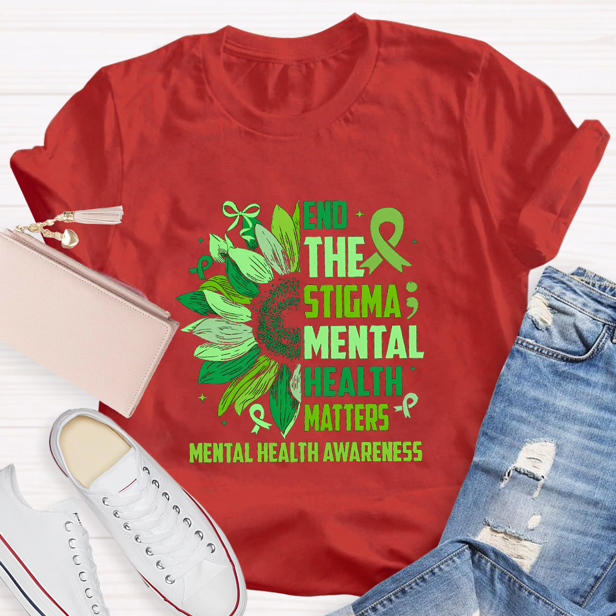 End The Stigma Mental Health Matters Teacher T-Shirt
