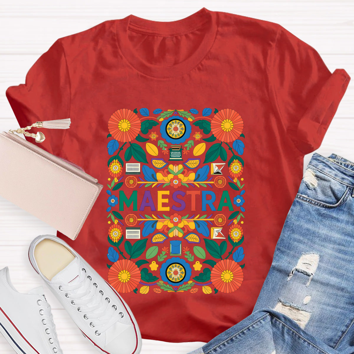 Vintage Floral Maestra Teacher T-Shirt