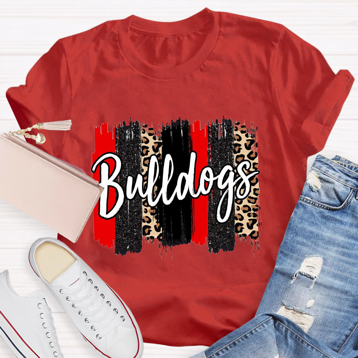 Personalized Team Mascot Red Leopard Teacher T-Shirt
