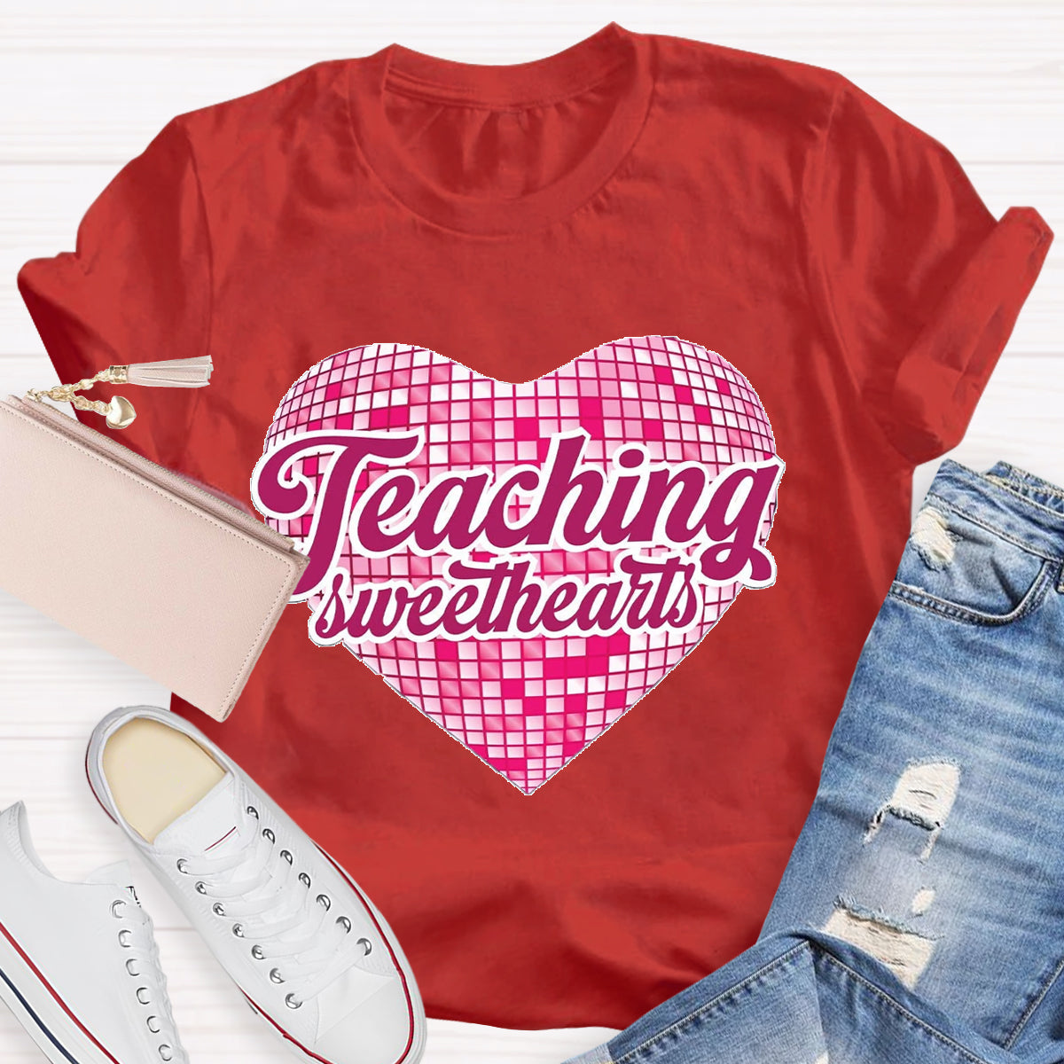 Teaching Sweethearts Pink Plaid Heart T-Shirt