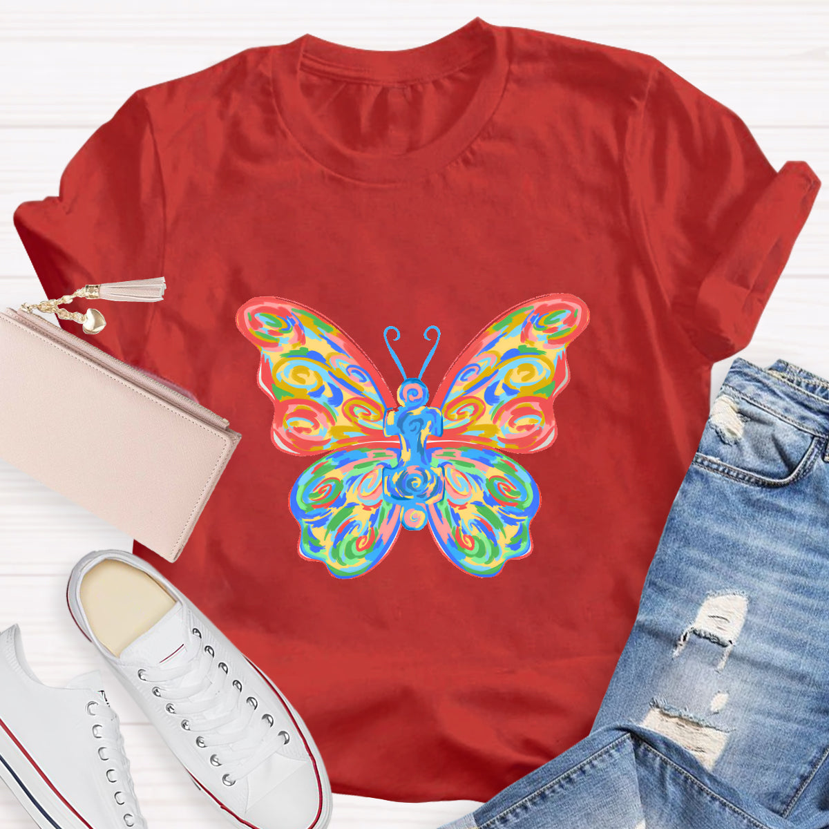 Colorful Butterfly Teacher T-Shirt