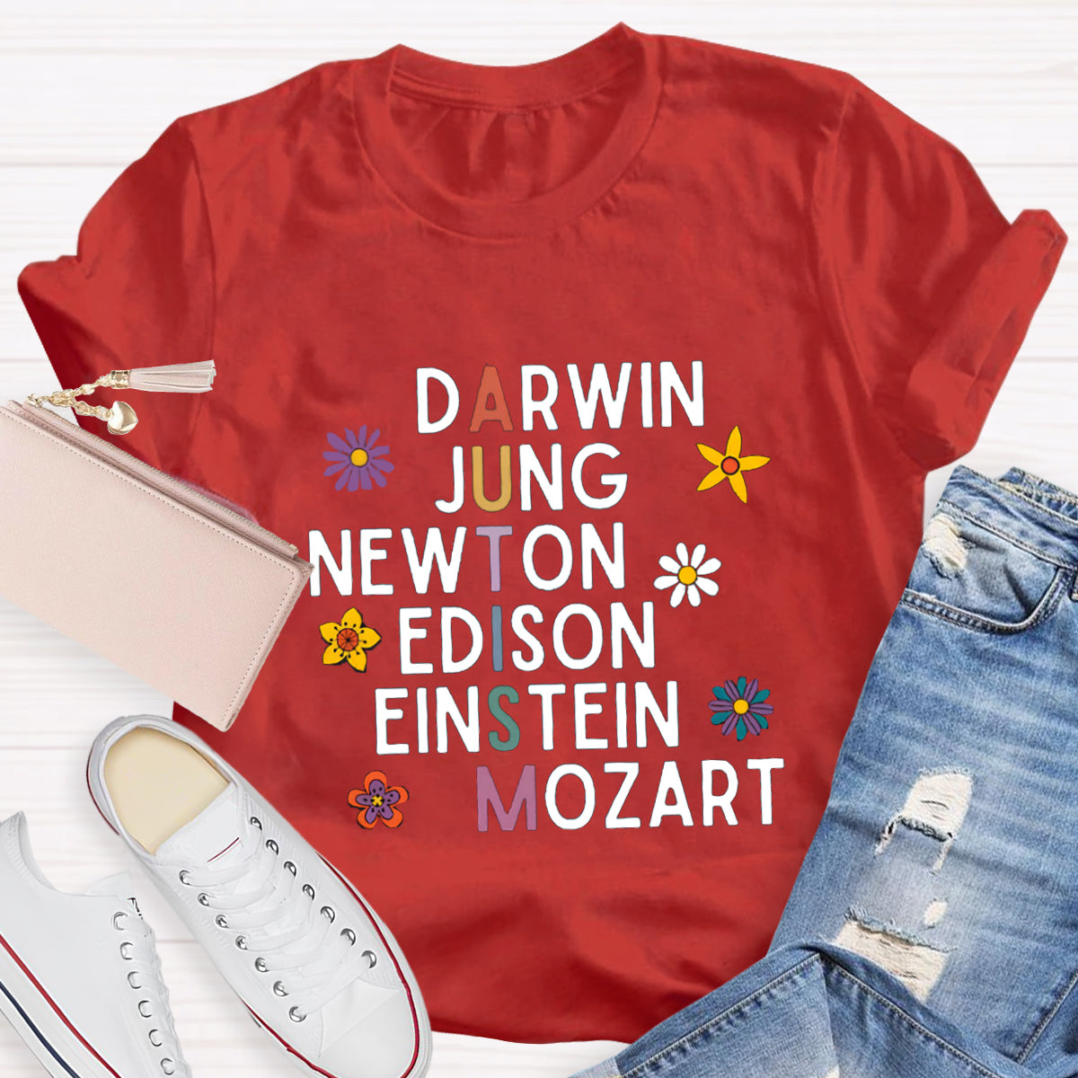 Darwin Jung Newton Einstein Edison Mozart Autism Teacher T-Shirt