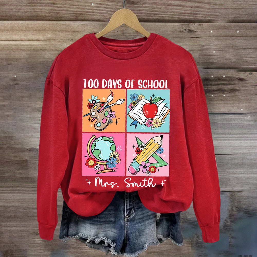 Personalized Name 100 Days Of School Pencil Apple Sweatshirt