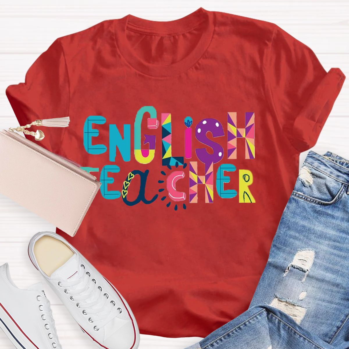 Artistic Color Block Design English Teacher T-Shirt