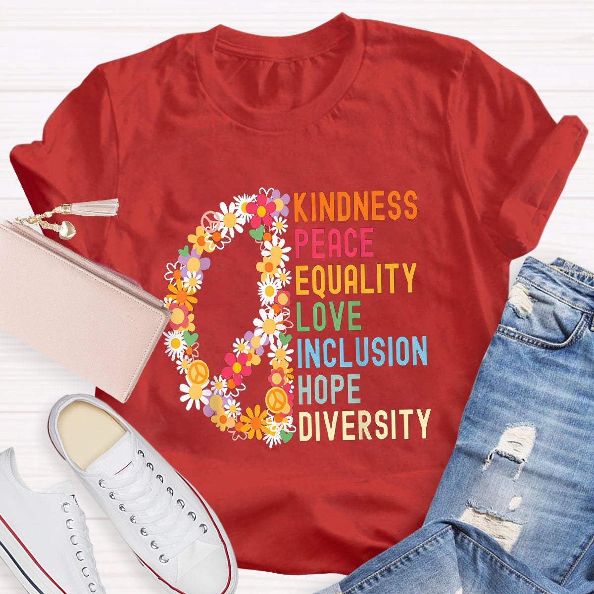 Kindness Peace And Love Flower Peace Sign T-Shirt