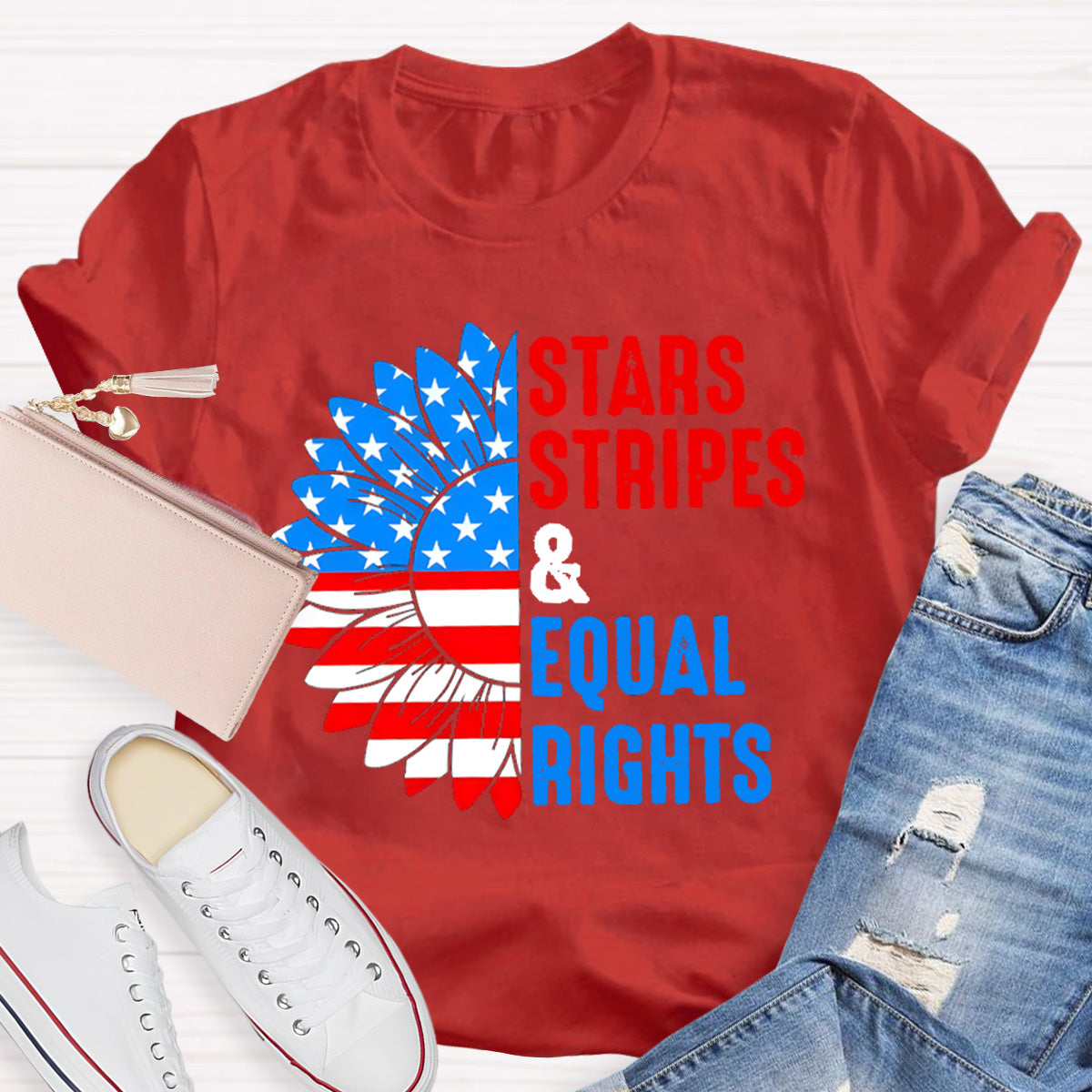 Stars Stripes And Equal Rights Sunflower Teacher T-Shirt