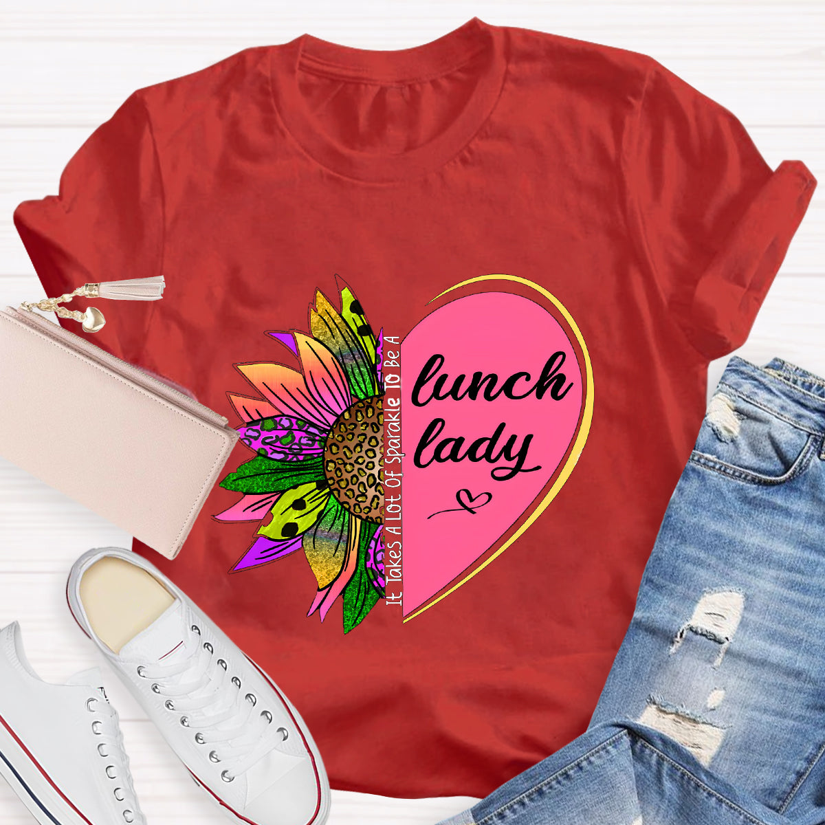 It Takes A Lot Of Sparkle To Be A Lunch Lady Heart Sunflower T-Shirt
