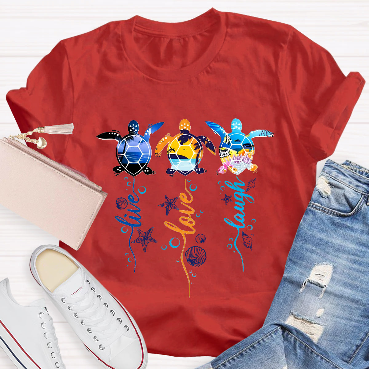 Purple and Pink Sea Turtle Swimming in Blue Ocean T-Shirt