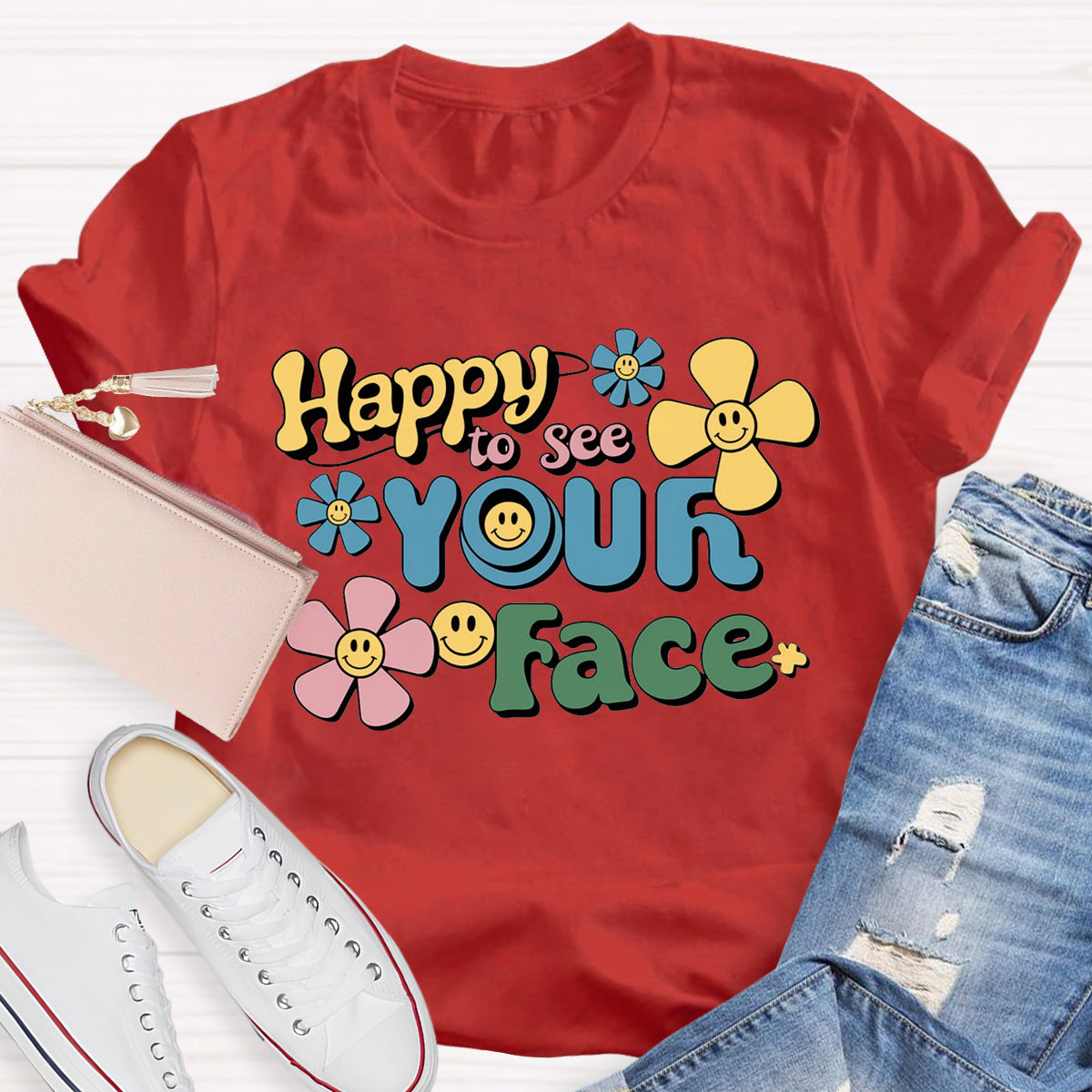 Happy To See Your Face Yellow Flower Teacher T-Shirt