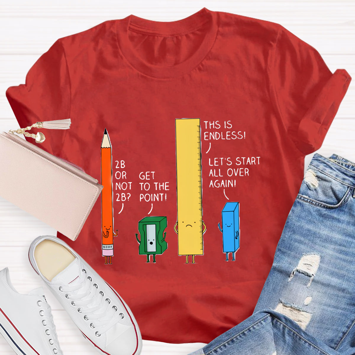 Cute Confused Pencil Pun Teacher T-Shirt