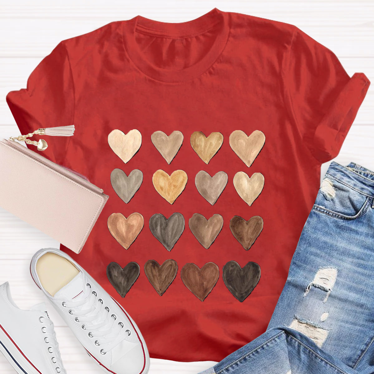 Skin Tone Kindness Watercolor Hearts T-Shirt