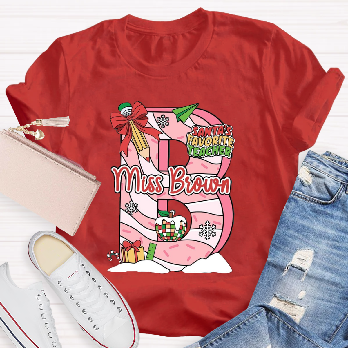 Personalized Name Santa's Favorite Teacher T-Shirt