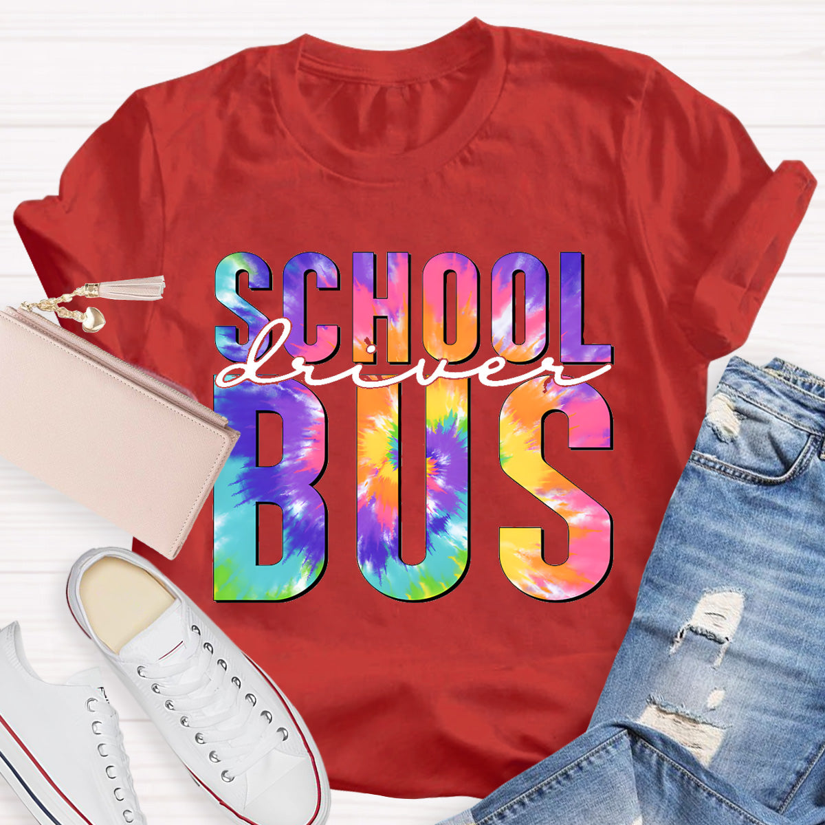 Colorful Printed School Bus Driver T-Shirt