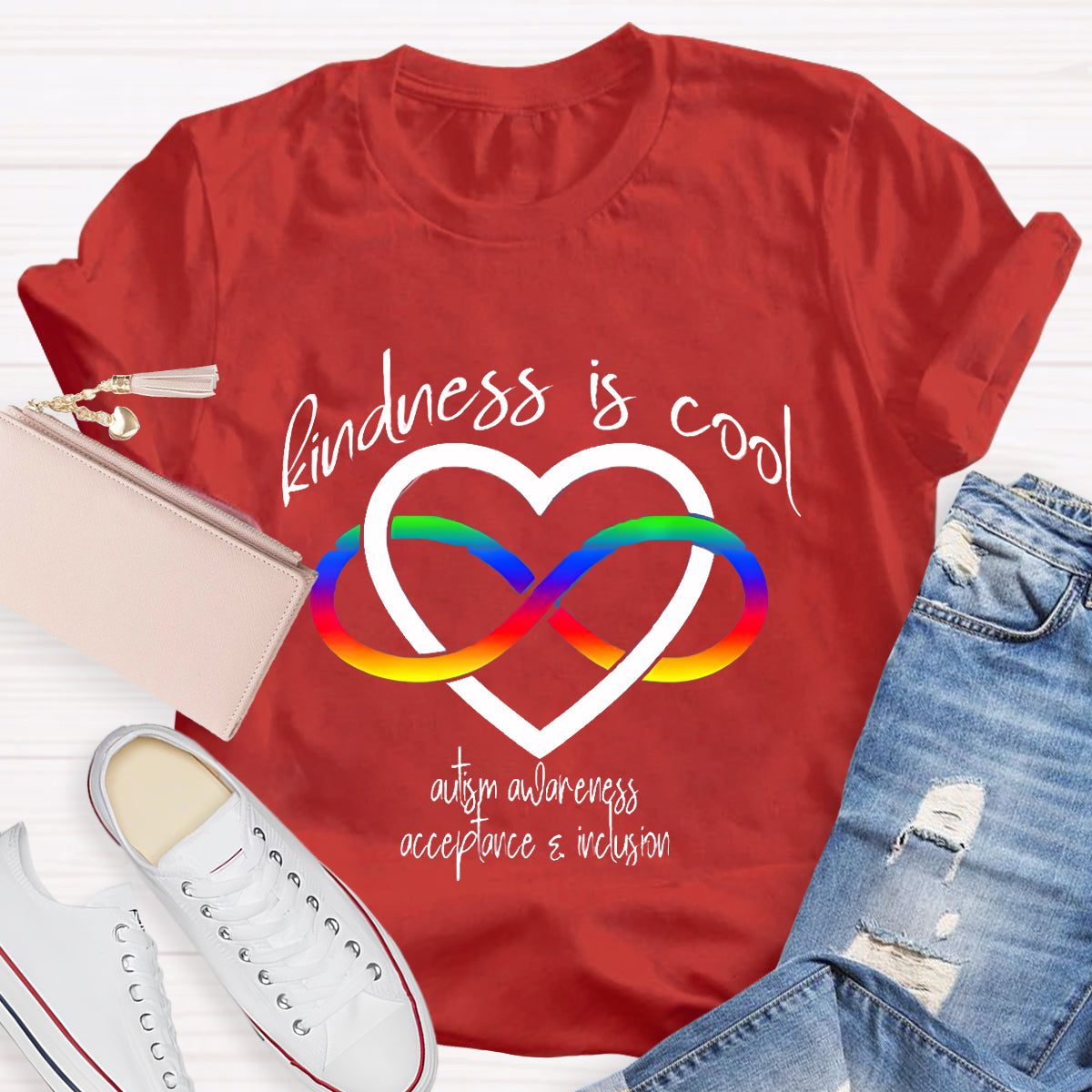 Kindness is Cool Autism Infinity Heart Rainbow T-Shirt