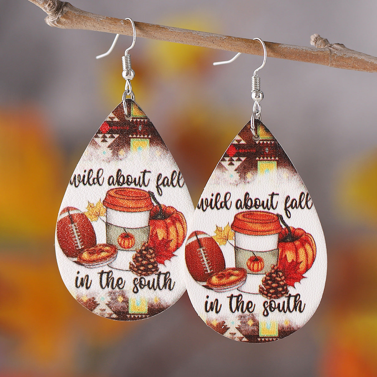 Harvest Pumpkin Sunflower Leopard Print Teardrop Pendant