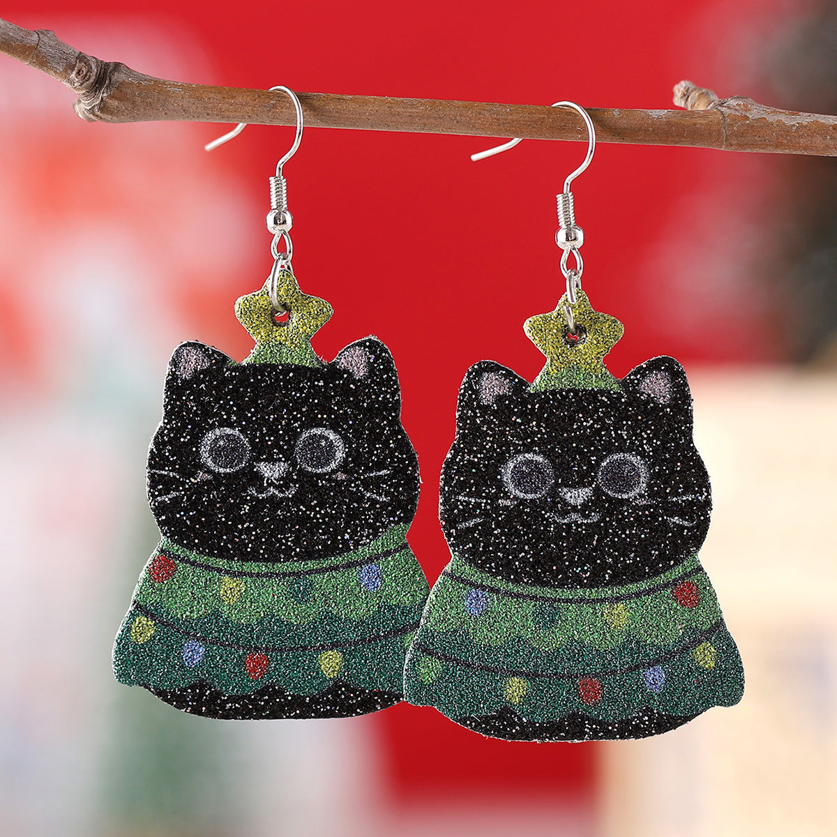 Sequined Snowflake Christmas Tree Light Cat Pendant
