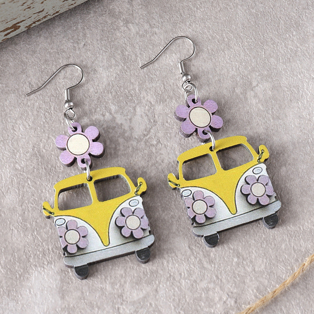 Back To School Flower School Bus Earrings