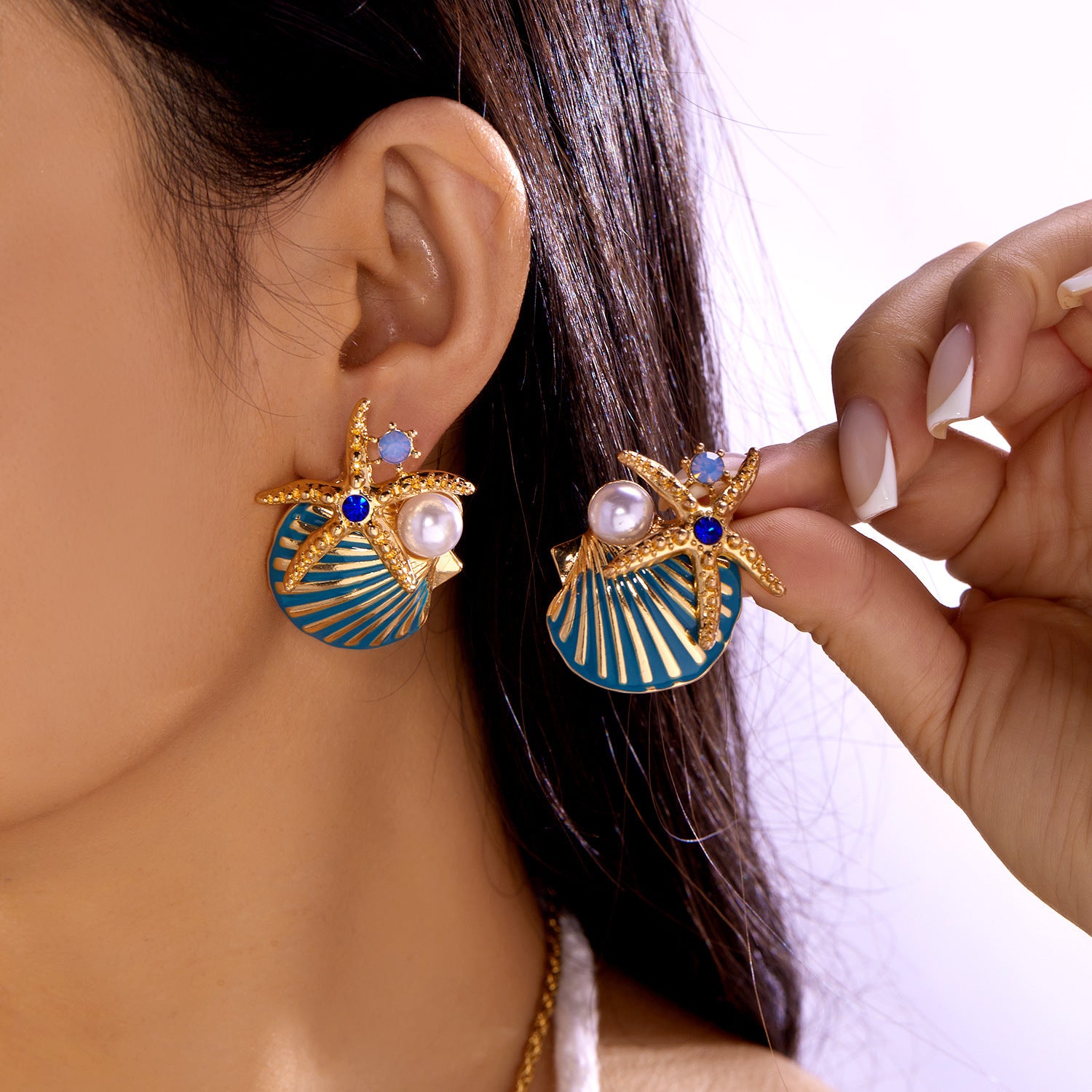 Hawaiian-Style Bold & Colorful Starfish  Seashell  And Pearl Earrings