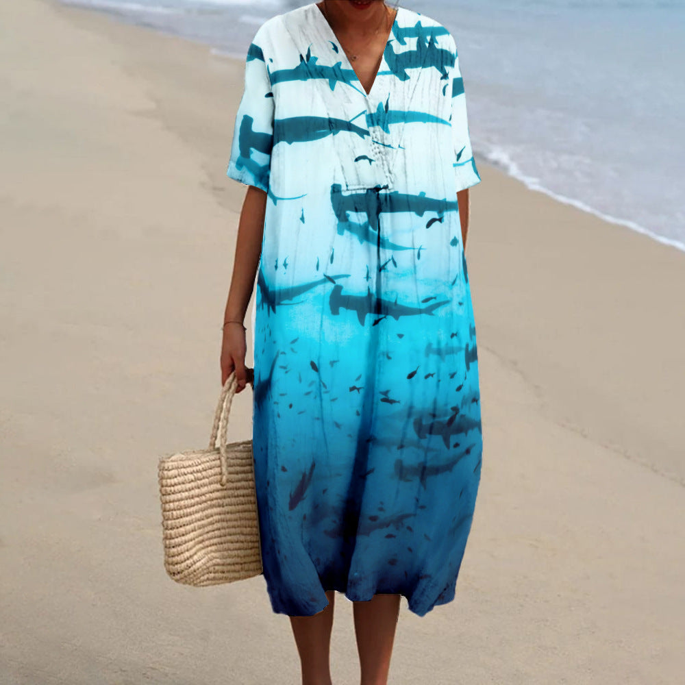 Ocean Fish  Graphics Teacher V-neck Resort Dress