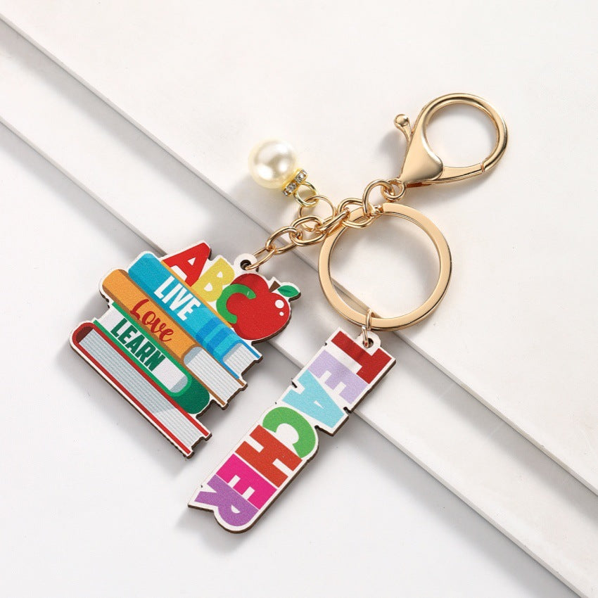 Graduation Season Best Teacher Wooden Book Keychain