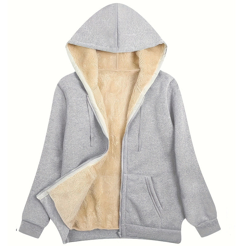 Cozy Plush Hooded Sweatshirt Jacket for Women