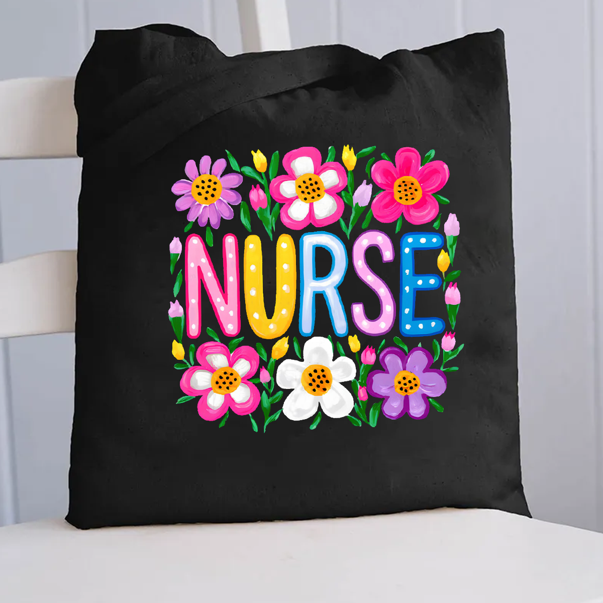 Floral Nurse Canvas Tote Bag