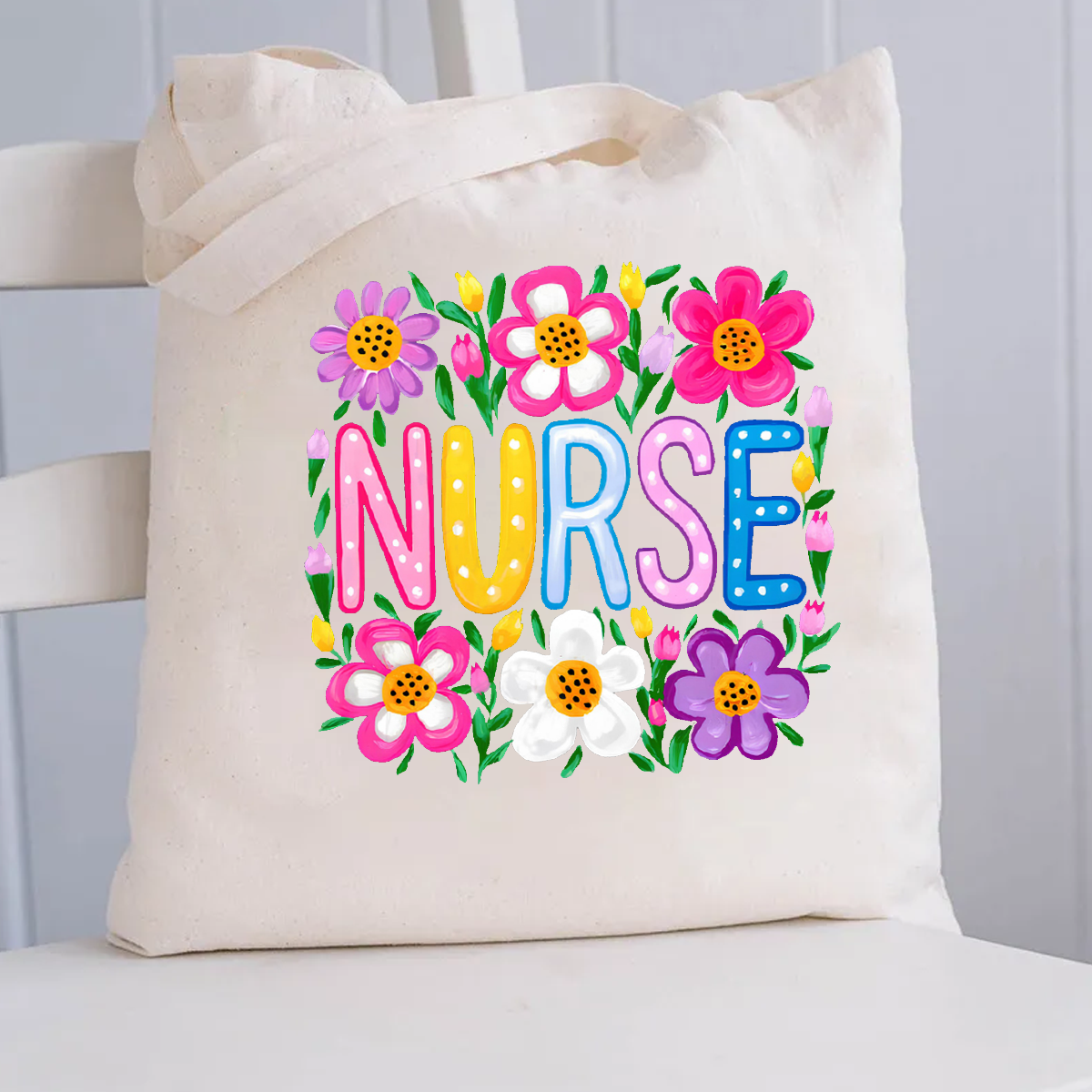 Floral Nurse Canvas Tote Bag