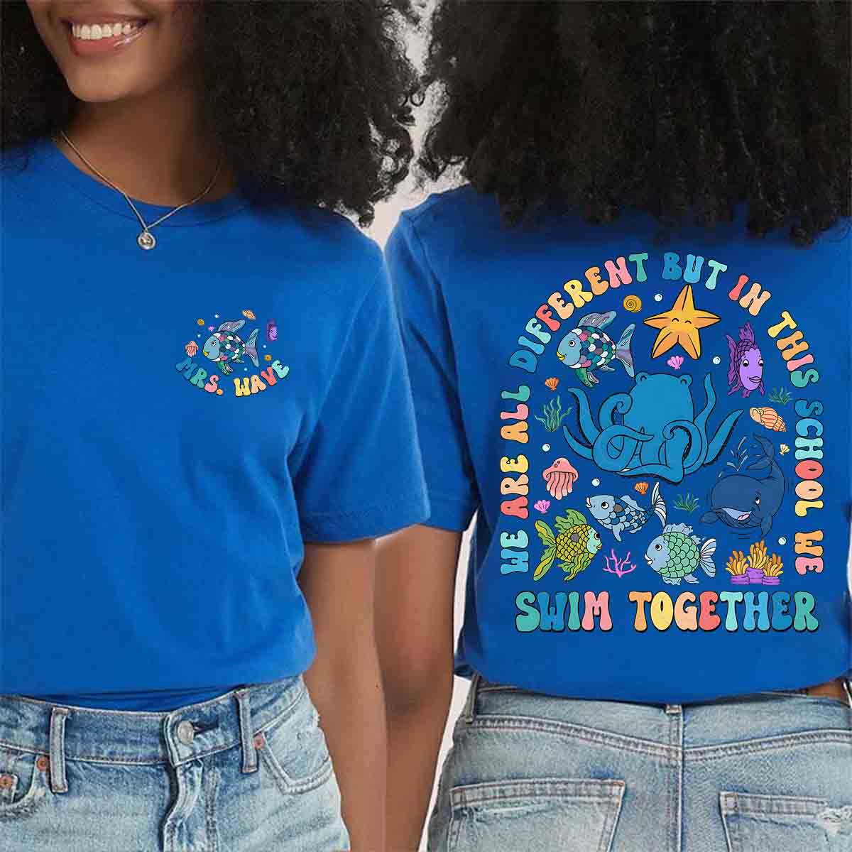 Personalized Name Swimming Together Double Printed T-shirt